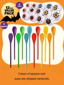 12/2pcs Halloween Eyeball Spoon Relay Game Set, Halloween Spoon Eyeball Decoration, Suitable For Halloween Party Game Props Decoration, Indoor/Outdoor Party Supplies Decoration, Halloween Decoration Supplies, Halloween Gifts, Halloween Party Supplies, Trick Or Treat Decoration - Halloween - View 3