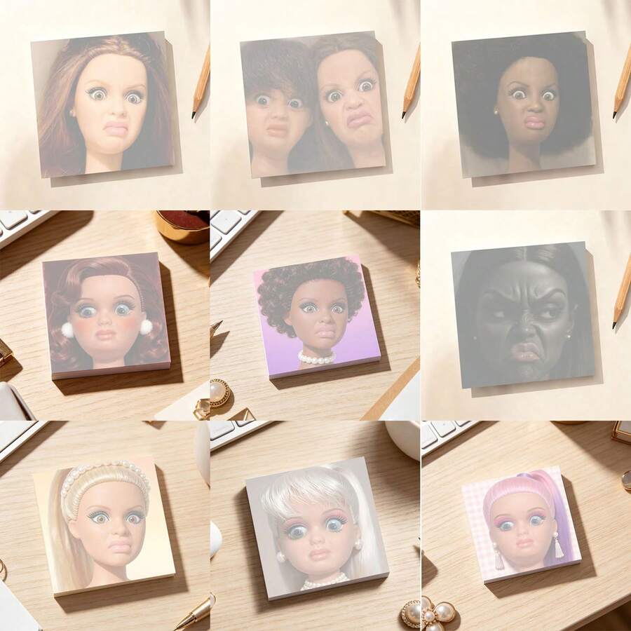 3pcs Random/6pcs Random/9pcs Random Cute Doll Face Self‑Adhesive Sticky Notes,Square Memo Pads For School, Office, Daily Reminder, Journaling, Girls Stationery Gifts - one-size - View 1
