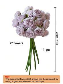 1 Bunch/2 Bunches Silk Peony Bouquet, Pink Artificial Roses, 27 Stems Artificial Peonies, Suitable For Home, Wedding Party, Table Decor, Bridal Shower, Valentine's Day, Birthday Gift, Graduation Ceremony And Other Occasions - Lilac Purple - View 2