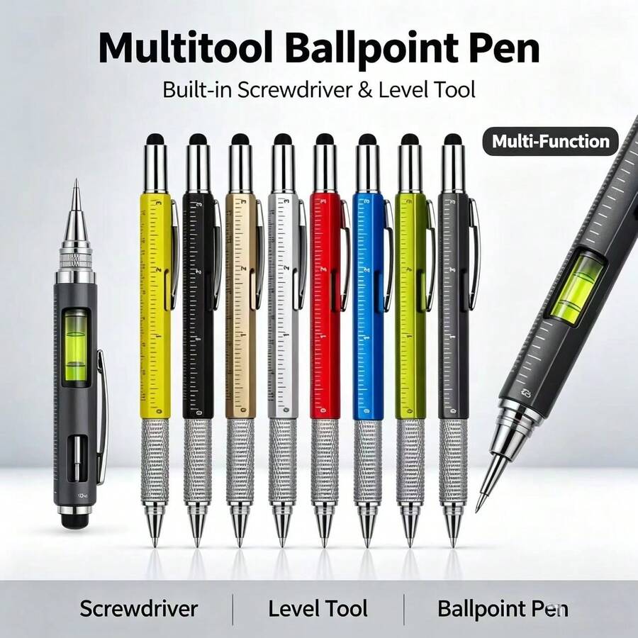 Multitool Ballpoint Pen, Built-In Screwdriver And Level Tool, Portable Multi-Function Pen For Home, Office And Outdoor Use - Round - View 1