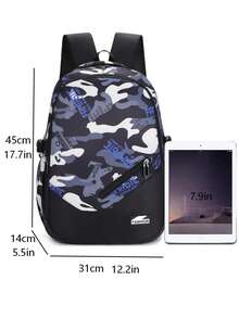 Unisex Colorblock Letter Camo Print Backpack, Large Capacity Multi-Function Lightweight Wear-Resistant School Bag For Middle And High School Students, Laptop Backpack, Outdoor Travel Backpack - Multicolor - View 6