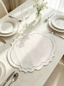 4pcs Solid Color Embroidered Placemats, Pastoral Style Polyester Fiber Round Placemats, Suitable For Dining Table, Coffee Table, Tea Table, Daily Home Decor, Vase Mat, Wedding, Holiday, Party - White - View 4