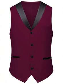 SuitGent 三件套男士高品质商务西装，撞色新郎婚礼礼服，修身休闲西装外套和裤子套装，春季礼服套装 - 酒紅色 - 查看 5