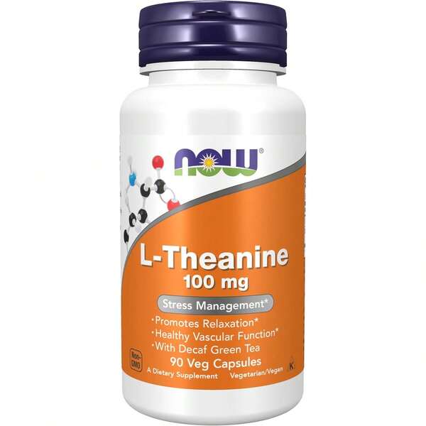 NOW Foods Supplements, L-Theanine 100 Mg With Decaf Green Tea, Stress Management*, 90 Veg Capsules Variant 1