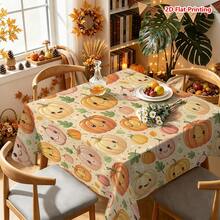 1/2pcs Autumn Tablecloth, Cute Cartoon Pumpkin Smiling Face Pattern Polyester Fiber Tablecloth Suitable For Kitchen, Dining Room, Coffee Table, Dining Table, Picnic, Camping, Country Farmhouse Decor, Autumn Thanksgiving Holiday Tabletop Protection And Beautification - Multicolor - View 7
