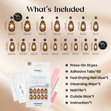 Beetles Maple Brown Cat Eye Press-On Nails, Short Almond Polka Dot False Nails With Glue & Adhesive Tabs, Ready-To-Press Fall Manicure Kit - Brown Cat Eye Short Almond Polka Dot Design - 查看 6