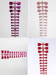 96片（4款混色）Y2K風格正方形亮面美學血紅色貓眼壓克力短方甲貼，適合女性與女孩日常配戴與派對，包含紅色、粉色、亮紅色貓眼款式指甲貼 - 彩色 - 查看 6