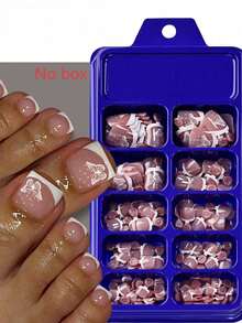 72pcs French Style Wearable Toe Nail Tips, Nude Pink Butterfly Design, 12 Sizes Short Square Full Coverage Fake Toenails, Reusable Summer Women's Foot Nail Art - Multicolor - View 1