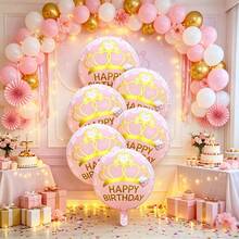 18 Inch Crown Pink & White Happy Birthday Round Foil Balloon, Party Birthday Celebration Atmosphere Decoration, Indoor Display - Multicolor - View 4