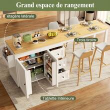 Extendable Sideboard White/Black – Storage Space And Dining Table - 白色 - 查看 7