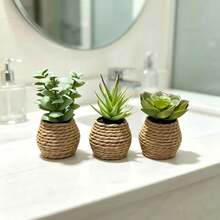 3pcs Mini Artificial Plant Bonsai Succulent Desktop Potted Plants, Suitable For Home Indoor, Garden, Office, Party (Highly Realistic), Photography And Other Decoration Scenes - Green - View 5