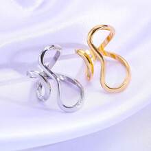 Cincin Terbuka Gelombang Geometris untuk Wanita, Cincin Jari Paduan Asimetris Desain Unik, Cincin Jari Telunjuk yang Dapat Disesuaikan dan Dipersonalisasi - cincin - View 3