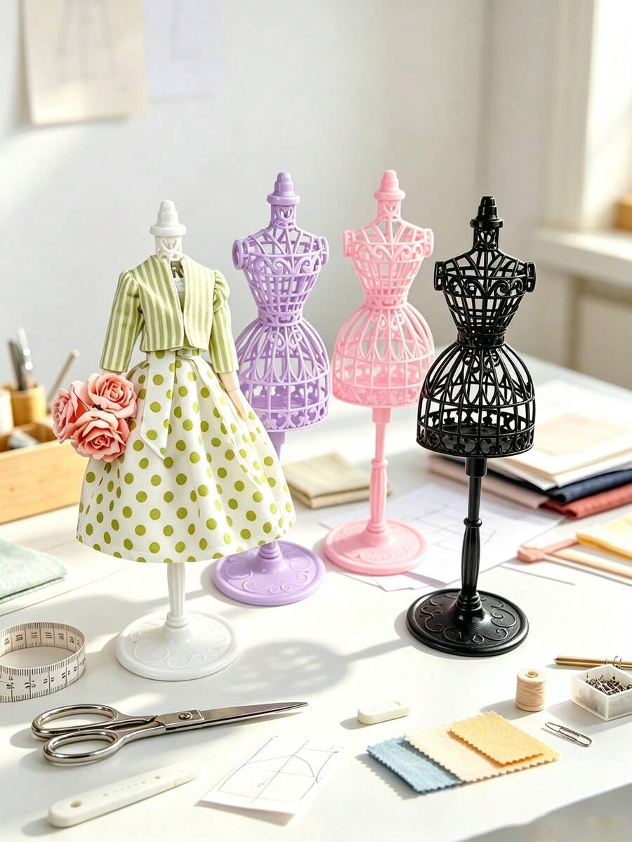 1pc Mini Plastic Mannequin Clothing Display Stand, Suitable For Clothes, Dresses, Jewelry, Scarves, Hats, Wedding Party Home Store Window Display, Photography Decoration Handmade DIY Fashion Doll Stand, Desktop Handmade Photography Prop, Used For Doll Clothing Display - Multicolor - View 1