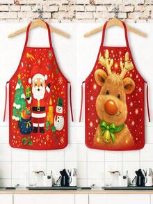 2Pcs Christmas Couple Elf Costume Kitchen Baking ApronsChristmas Couple Elf Apron Set, Novelty Santa Helper Cosplay Kitchen Aprons, Festive Holiday Cooking Baking Apron For Christmas Home Party Photo Props - Multicolor - View 1