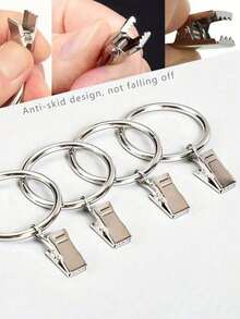 [Curtain Clip Rings] 10pcs Curtain Rings With Clips, Curtain Hooks Shower Curtain Rings, Inner Diameter Curtain Clip Rings With Clips Silver, Curtain Fixing Accessories - Silver - View 3