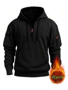 Caldwick Men's Casual Minimalist Fashion Half-Zip Sweatshirt, Suitable For Streetwear, Sports And Fitness - Black - View 5