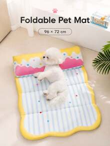 1pc Foldable Pet Mat, Striped Polka Dot Pattern, Scalloped Edge & Built-In Bolster, Reversible Foldable Design, Soft Padded Fabric, Water-Resistant & Washable, S-XXL, For Small & Medium Dogs And Cats, Floor, Sofa, Bed & Car Seat - Multicolor - View 1