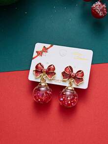 2pcs Christmas Bow Crystal Ball Girl Holiday Party Earrings - Red Bow - View 3
