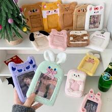 1pc Super Cute Plush Transparent Cartoon Card Holder, Ins Style Cartoon Plush Card Holder, 3-Inch Photo Star Card Display Pendant, Multi-Functional ID Card, Work Badge, Student ID, Teacher ID, Sick Leave Badge Holder - Multicolor - View 3