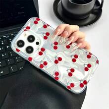 Minimalist Oil Painting Full Screen Red Cherry Transparent Creative Water Ripple Pattern Shockproof Protective Phone Case Compatible With Apple 15 Pro Max 13/14/12 16 17 Pro - Multicolor - View 5