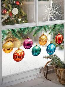 Decorative Glass Sticker For Windows Featuring Christmas Tree Branch Ornaments With Static Cling,Electrostatic Christmas Ball Leaf Home Modern Decoration Beautifying Bedroom Living Room Balcony Window Glass Sticker With Double-Sided Visual Pattern - Multi-color - View 5