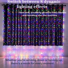 USB Copper Wire Curtain Fairy Lights – Flexible Hook-Free Drape, Flat Beads Non-Glare, 8 Modes Remote, Low-Voltage For Bedroom Window Wedding Party Indoor Decor - Colored Light - View 2