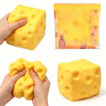 1pc Realistic Cheese Block Squishy Stress Relief Toy, Yellow Pitted Texture Slow Rebound TPR Squeeze Fidget Toy, Simulated Food Anxiety Relief Hand Toy, Desktop Aesthetic Decor Ornament, Party Favor Gift Bag Filler - Multicolor - View 9