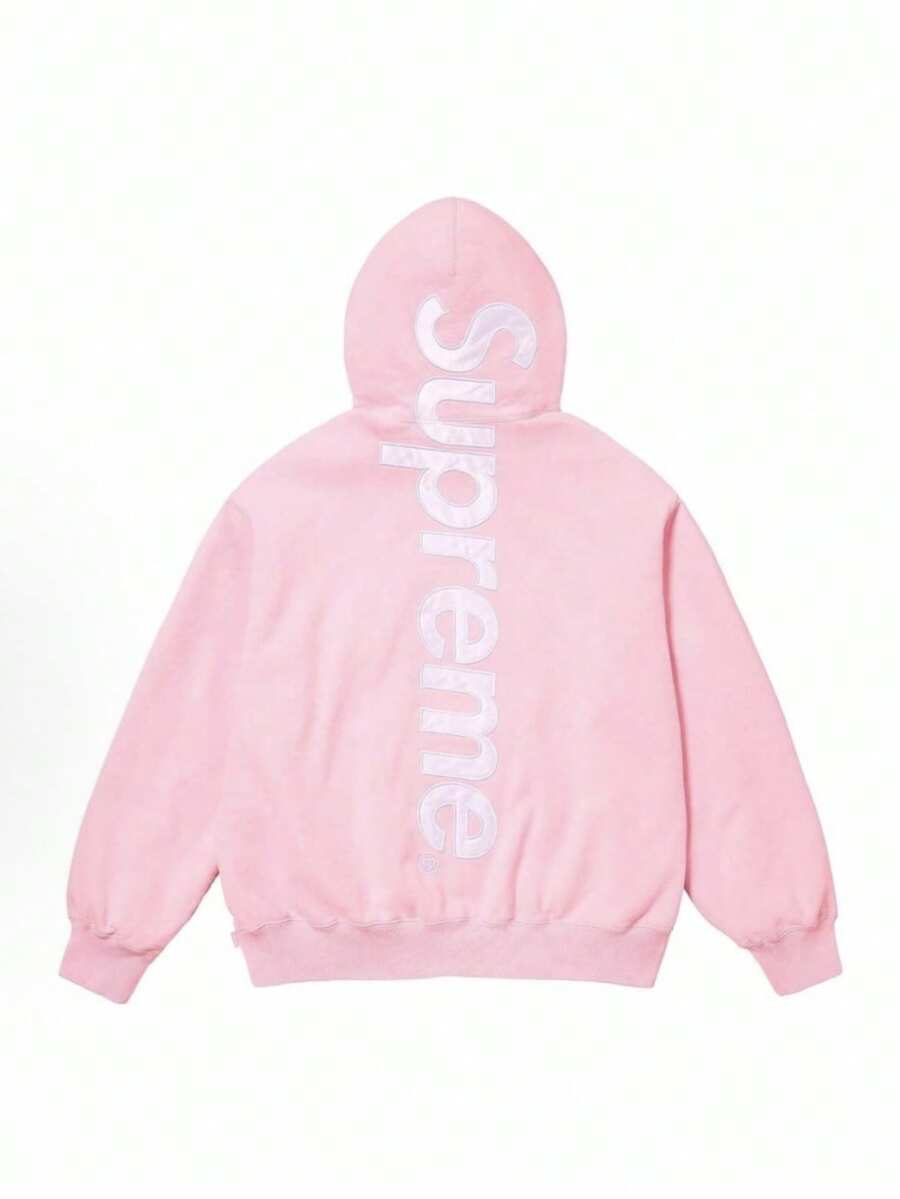 Supreme Satin Applique Hoodie FW24 | Premium Heavyweight Crossgrain Fleece Hoodie, Streetwear Layering Set For Men & Women - 粉色連帽衫 - 查看 1