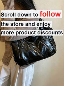 Retro Minimalist Large Capacity Fashion Student/Work Commute Tote Bag - Black - View 2