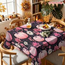 1/2pcs Autumn Tablecloth, Pink Pumpkin & Floral Pattern Polyester Fabric Tablecloth, Suitable For Dining Table, Kitchen, Coffee Table, Picnic, Camping, Country Farmhouse Decor, Autumn Thanksgiving Holiday Tabletop Protection & Beautification - Multicolor - View 13