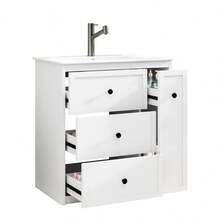 76 X 82, Freestanding Vanity, Fully Painted, Side Drawer, Ample Storage Space, Integrated Ceramic Sink, Low-Noise Sliding Rails, White. - 1 - View 9