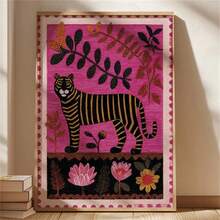 1 Pc Home Decor Poster Unframed,Folk Tiger Art Print, Vibrant Jungle Poster, Textile Style Wall Art, Bold Animal Illustration, Boho Nature Decor - A - View 7