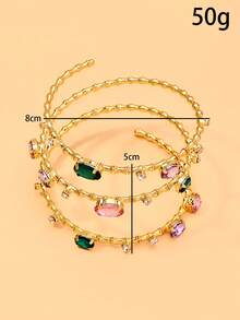 FAAABULS 1pc Multi-Layer Wrapped Bamboo Knot Chain Rhinestone Bracelet, Oval Colorful Rhinestone Stackable Delicate Chain Bracelet, Women's Daily Commute Party Accessory - Rhinestones - View 5