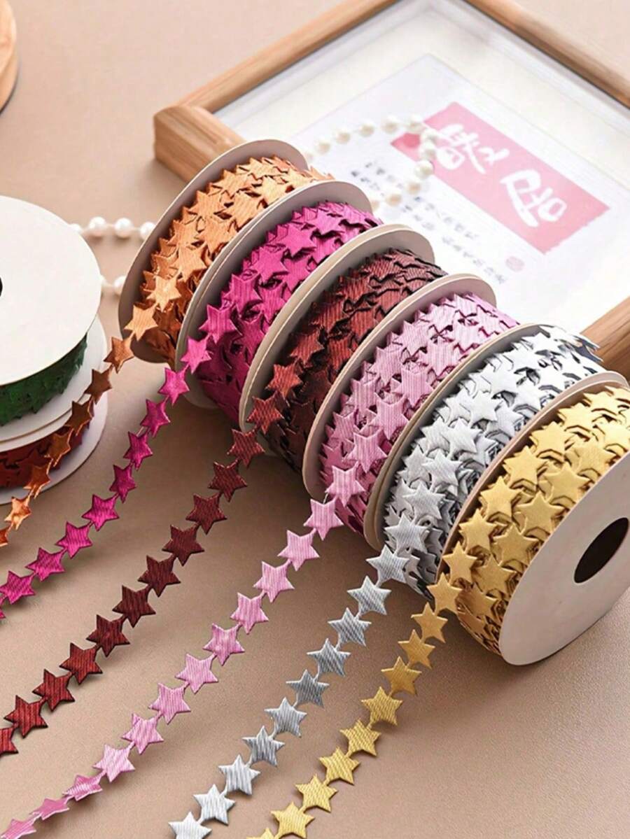 1 لفة 10م شريط نجمي DIY لتغليف الهدايا مادة يدوية لصنع إكسسوارات الشعر ديكور عيد الحب شريط هدايا الحفلات حافة زخرفية عصرية شريط تغليف هدايا إبداعي