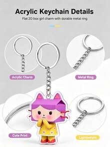 Splendor Gabby Box Girl 2D Acrylic Keychain, Flat Printed Character Pendant With Purple Box Head Design, HD Bright Printing, Smooth Polished Edges, Solid Metal Keyring & Chain, Fashion Bag Charm For Handbags, Backpacks And Car Keys, Stylish Decor For Themed - Multicolor - View 5
