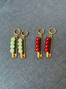 Minimalist Stainless Steel Paperclip Earrings With Colorful Beads, Personalized Ear Jewelry For Women - Earrings - View 6