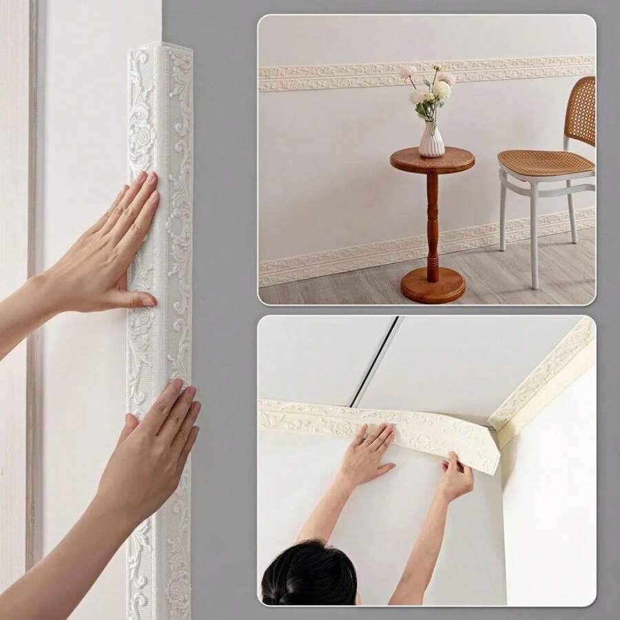 1 Roll 3D European Minimalist Foam Molding Trim, Self-Adhesive Peel And Stick Wall Edge Line Foam Baseboard, Wall Base Molding Trim Suitable For Home, Ceiling Corner Waistline, Living Room Corner Strip Protection, 3D Convex And Concave Corner Line, TV Background Wall, Picture Frame Border DIY Decorative Sticker, Anti-Collision Baseboard Self-Adhesive Wallpaper - A - View 1