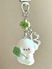 1pc Women's Flocked Lucky Puppy Keychain, Four-Leaf Clover Puppy Pendant Accessory, Cute Adorable Earphone Bag Key Charm - Multicolor - View 2