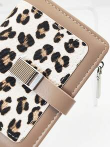 Women's Wallet Simple Cute Kitten Pattern Coin Purse Multi-Functional Card Holder With Multiple Card Slots Money Bag Exquisite Gift Box Packaging Mini Pearl Handle Leopard Print Wallet - Apricot - View 2