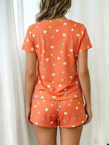 Orange Cartoon Print 2 Pieces Pajama Set For Women - Orange - View 6