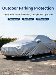 Silver Multi-Size Car Cover, Lightweight Wear-Resistant Vehicle Protector, UV & Dust Protection, Elastic Hem Design, Suitable For Sedans SUVs, Guard Against Light Rain & Snow For Daily Car Protection - Silver - View 2
