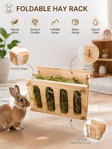 1pc Rabbit Feed Rack Solid Wood Folding Hay Rack, Can Be Hung In A Cage, Equipped With Sturdy And Durable Natural Wood And Hemp Rope Hooks For Easy Installation, Suitable For Pet Grass Box Feeding Products For Rabbits And Guinea Pigs. - D - View 4