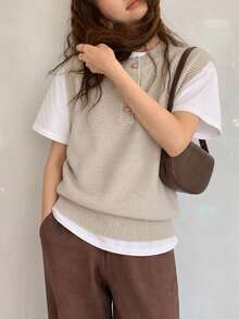Women's Autumn Minimalist Casual Half-Open Knit Pullover Vest Fall - Apricot - View 3