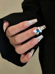 2 piezas de adornos para arte de uñas con corazón de serpiente envuelto en blanco mezclado al azar, Body de serpiente 3D mate envuelto alrededor de un corazón iridiscente con punta de strass, estilo único, strass facetado brillante y transparente, efecto decorativo destacado, creando un look de arte de uñas personalizado y genial - Multicolor - Ver 3