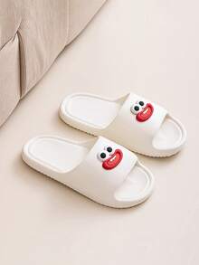 1 Pair Red Smiling Face Personalized Home Slippers, Non-Slip Wear-Resistant Couple Indoor Sandals, Suitable For Outdoor Wear - White - View 10
