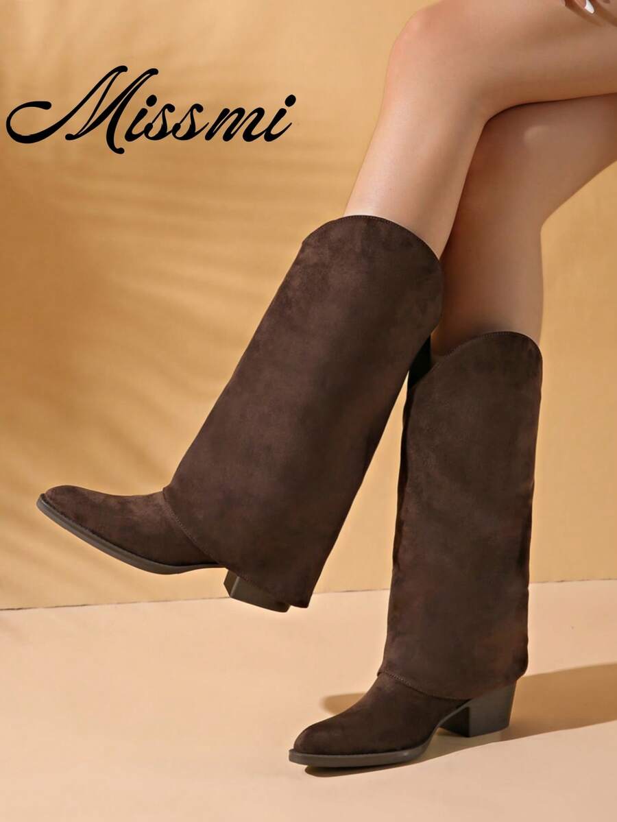 Black Slimming Multi-Color New Ruched High Tube Boots 2025 Autumn/Winter New Pointed Toe Chunky Heel High Heel Slim Knee-High Long Boots For Women