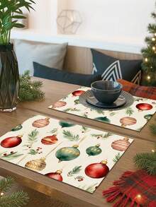 1pc Christmas Series Pattern Printed Table Runner, 4pcs Christmas Pattern Printed Placemats, Suitable For Holiday, Party, Birthday, Dinner, Kitchen Dining Table Decoration, All-Season Room Decor, Home Textile Decoration Table Runner - Multicolor - View 9