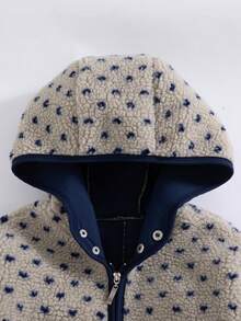 Girls' Casual Fashion Polka Dot Contrast Trim Hooded Thick Long Sleeve Jacket, Autumn/Winter - Beige - View 3