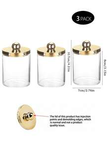 1/2/3/4 Packs Plastic Swab Storage Jars With Gold Lids, Apothecary Style Bathroom Containers For Cleansing Balls, Cosmetic Swabs, Round Makeup Pads And Dental Floss - Multicolor - View 9
