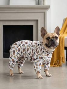 1PC Dog Shedding Hair Control Pajamas - Warm High Stretch Full Coverage Pet Rompers, Anti Licking & Bug Protective Jumpsuit For Small Medium Large Dogs, All Over Printing Dog Clothes - Cute Cartoon Bulldogs Pattern - Multicolor - View 1